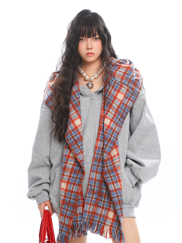 American Retro Fake Two-piece Plaid Hoodie UNC0209