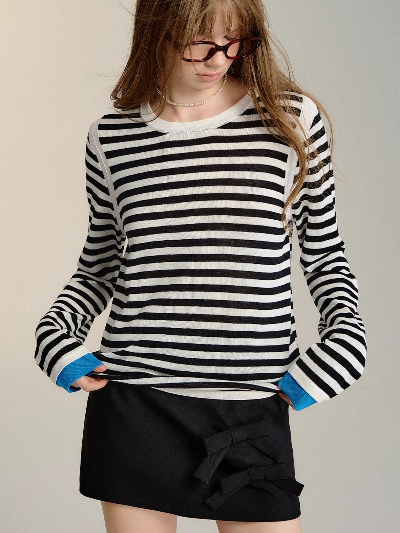 Color Matching Striped Long Sleeve Top SOM0102