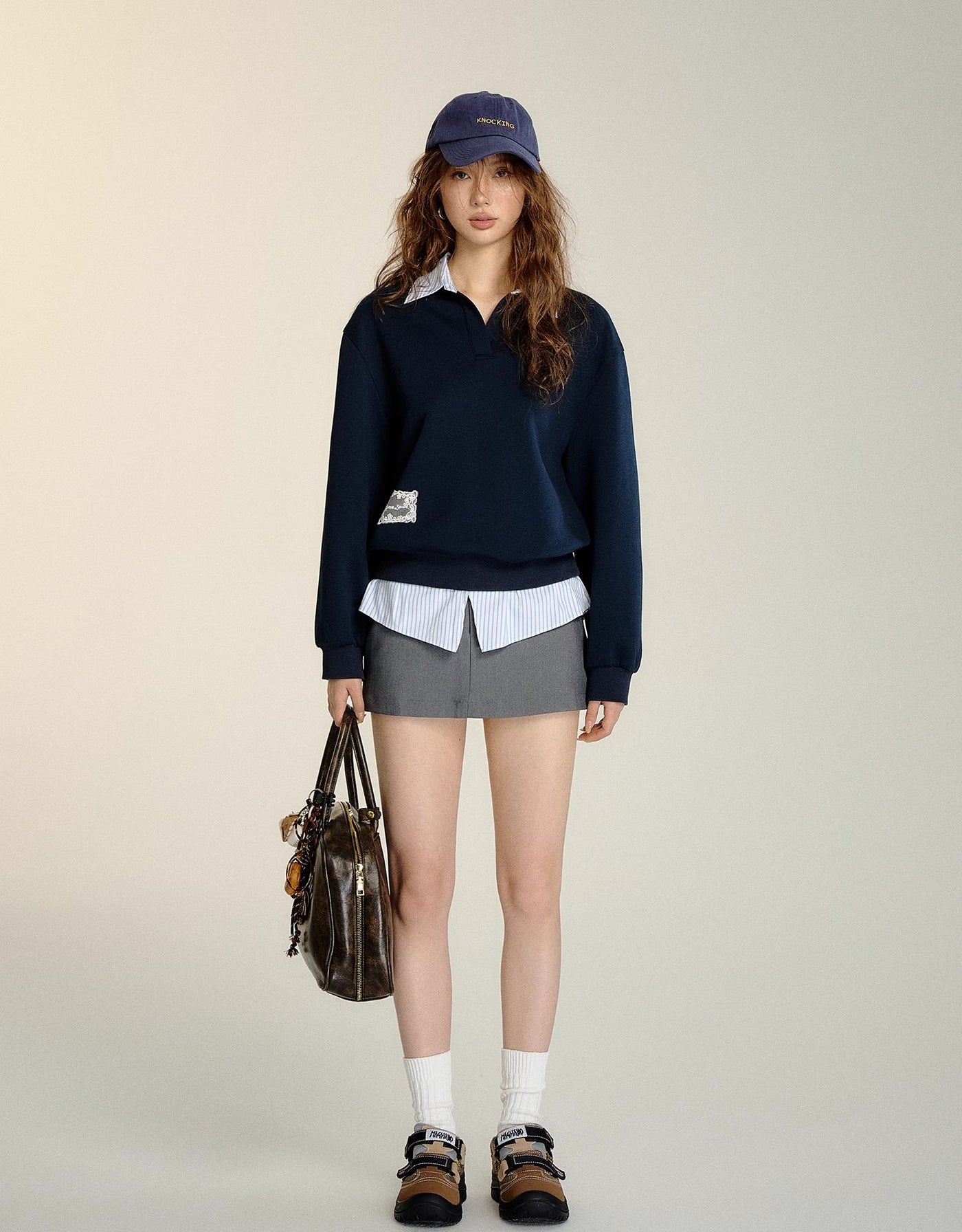 Fake Two-piece Striped Stitching Sweatshirt SOM0099