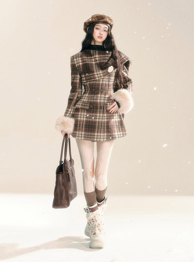 Plaid WoolenSlim Mid-Length Coat DIA0283