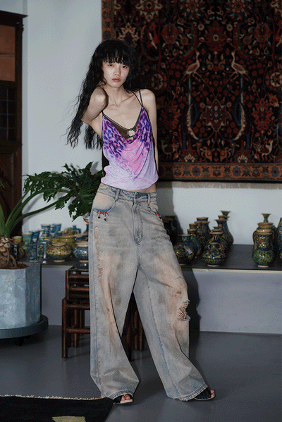 Ripped Floor-Mopping Wide-Leg Jeans BAD0017