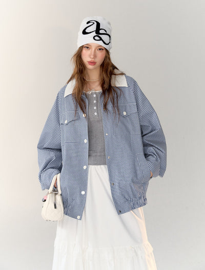 체크 무늬 <tc>Jacket</tc>/롱스커트/슬리브리스탑 ASG0005