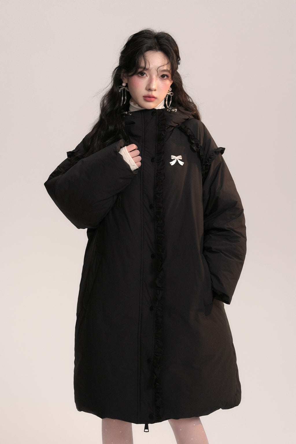 Hooded Lace Long Down Coat AOO0040