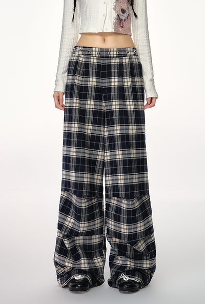 Plaid Wide-leg Casual Versatile Pants PUN0024