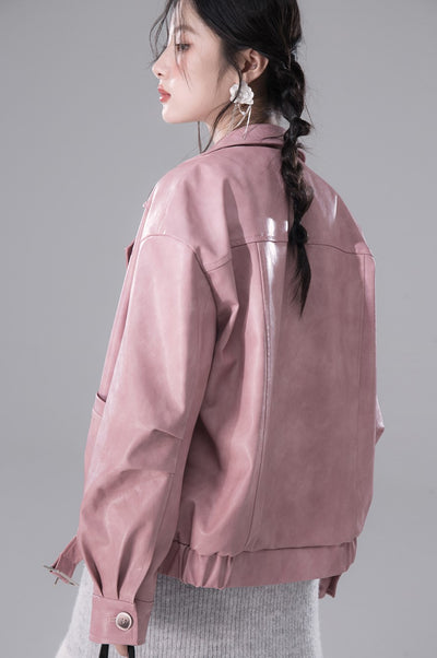 Pink Paris Ink-dyed Deconstructed Leather Jacket COT0160