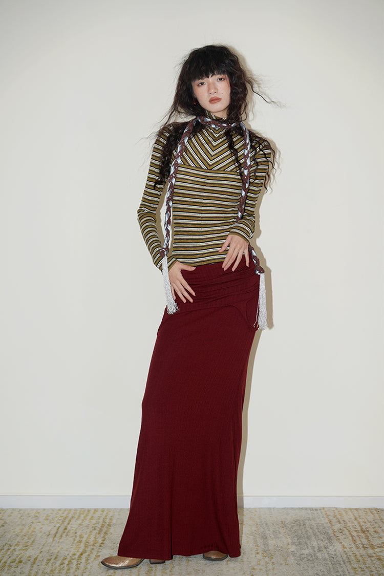 Western Stripe Splicing Fake Two-Piece Multi-Wear Long Dress BAD0052