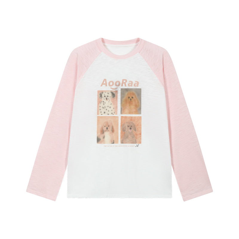 Dog Print Design Raglan Sleeve Long T-Shirt AOO0037