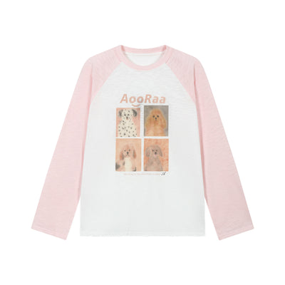 Dog Print Design Raglan Sleeve Long T-Shirt AOO0037