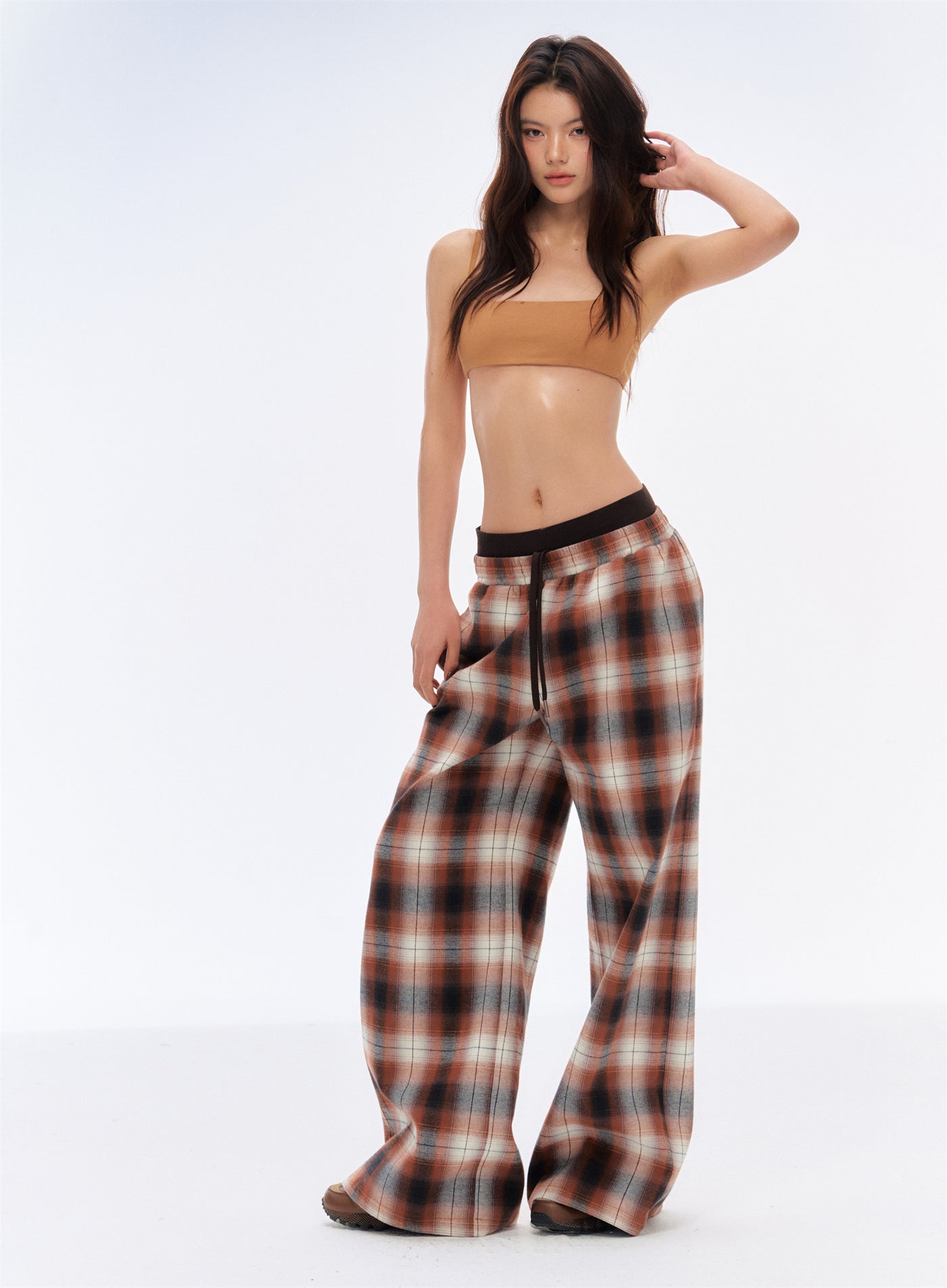 American Retro Drape Plaid Pants CUR0199