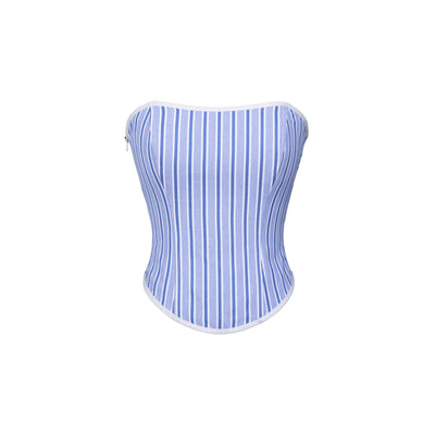 Short Length V-Neck Striped Casual Shirt & Tube Top CUR0142