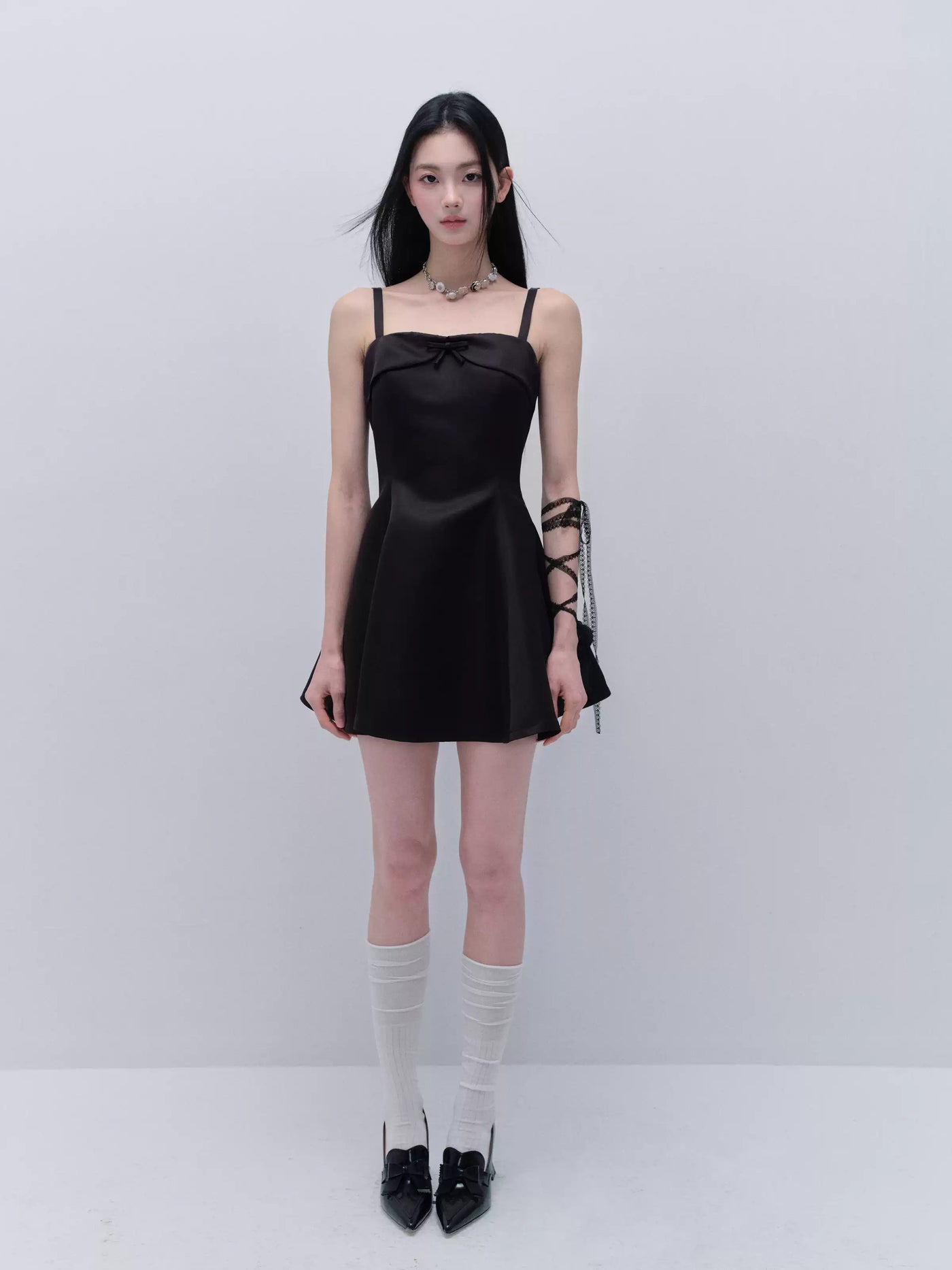 Satin Black Suspender Dress FRA0296