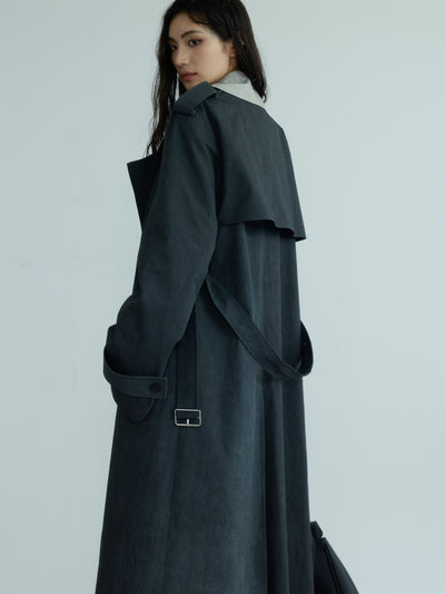 Contrast Color Stitching Faux Two Piece Relaxed Long Coat JNY0176