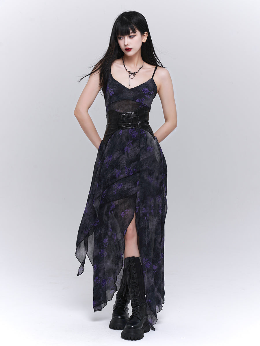 Purple Floral Irregular Hem Camisole Dress LAD0080 – Young