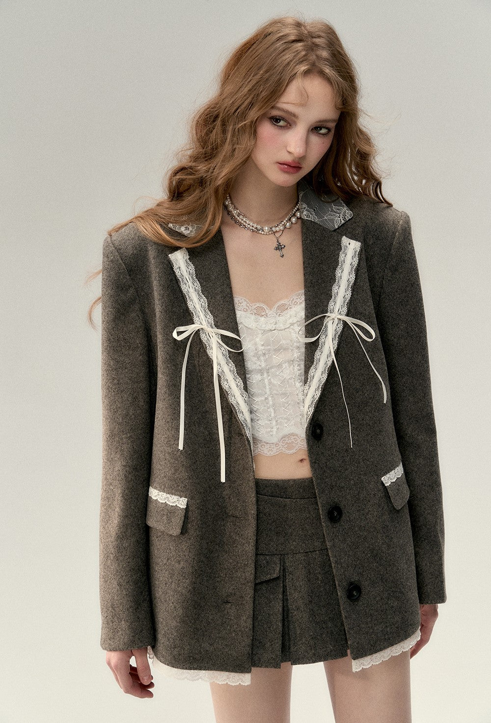 Lace Bow Woolen Suit Jacket VIA0013