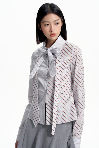 Patchwork Waist Slim Striped Shirt WES0185