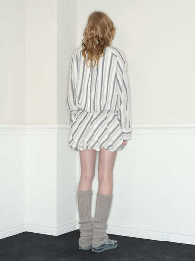 Long-sleeved Striped Shirt/A-line Skirt RUN0042