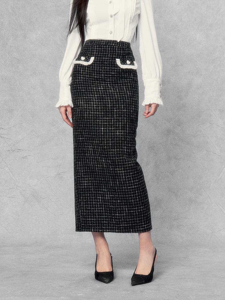 Long Contrast High Waist French Skirt VOC0179