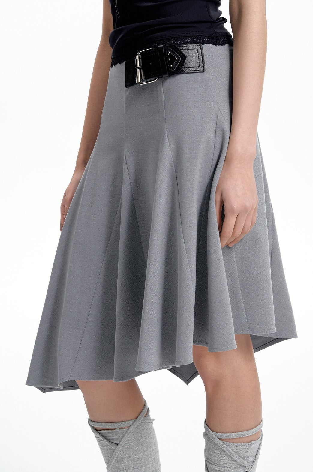 Slightly Elastic Irregular Light Gray Midi Skirt WES0184