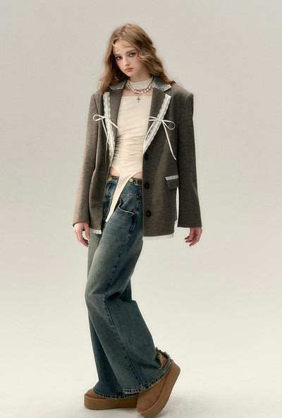 Lace Bow Woolen Suit Jacket VIA0013