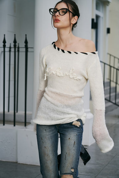 Long-sleeved Slanted Shoulders Small Fragrant Knit EIN0071
