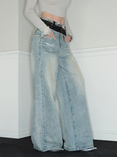 Double Waist High Street Low-rise Jeans RUN0040