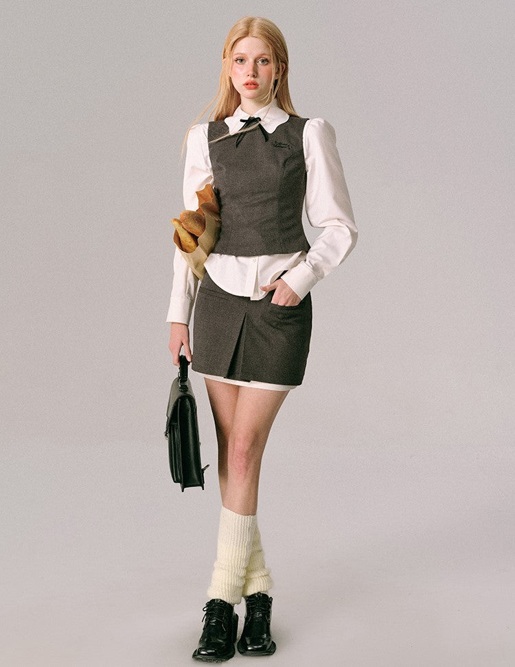 Preppy Two-piece Waist-cinching Vest/Skirt GRO0017