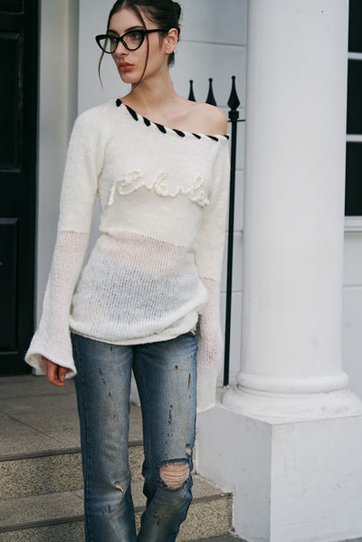 Long-sleeved Slanted Shoulders Small Fragrant Knit EIN0071