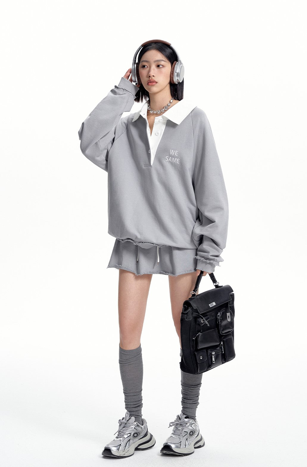 Cotton Ripped Sweatshirt/Knitted Skirt WES0183