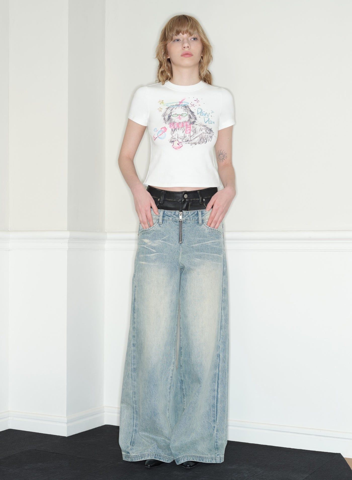 Double Waist High Street Low-rise Jeans RUN0040