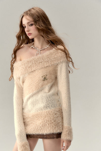 One Shoulder Sweater Knitted Dress VIA0022