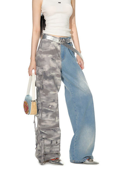 Camouflage Denim Panelled Multi-pocket Wide Trousers NOT0176