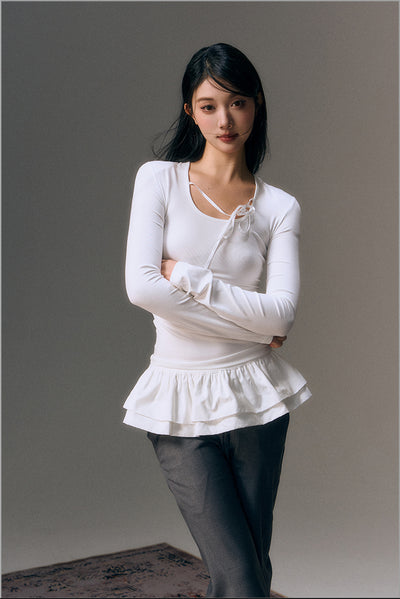Satin Tie Design Slim Long-sleeved T-shirt AGM0009