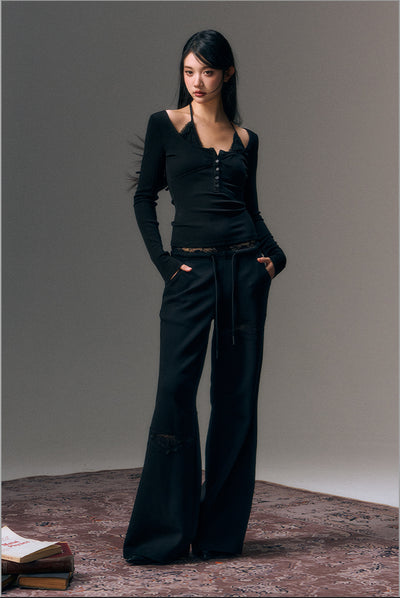 Double-waisted Panelled Silhouette Draped Pants AGM0014