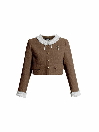 Cocoa Brown Retro Houndstooth Short Jacket/Skirt FRA0258