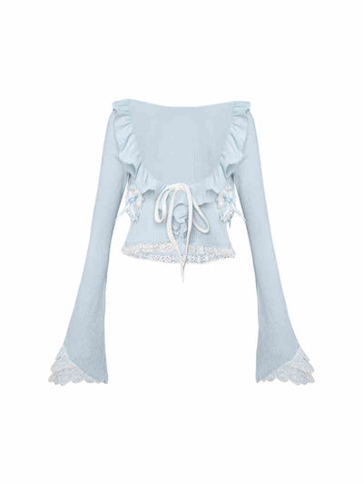 Milk Blue Knitted Cardigan/Bowknot Camisole/White Cake Skirt SER0086