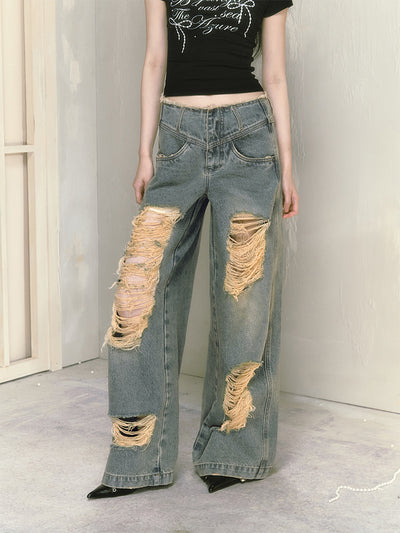 Loose Ripped Wide Leg Low Rise Jeans SAL0061