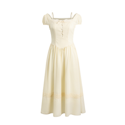 Puff Sleeve Lace Design A-line Dress SUN0051