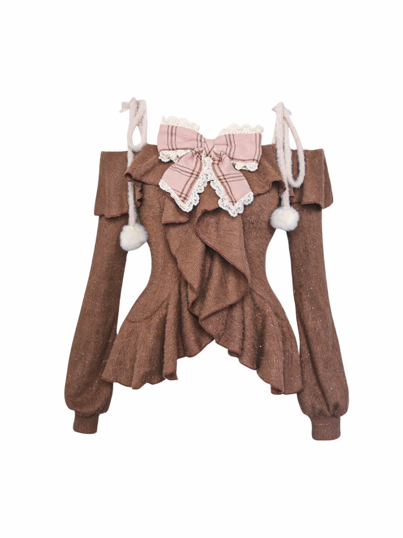 Caramel Cocoa Brown Suit Mink Fur Top/Plaid Skirt SER0090