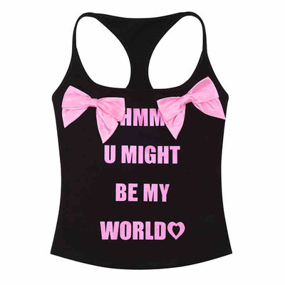 Tight sleeveless top with ribbon and letter design CFI0052