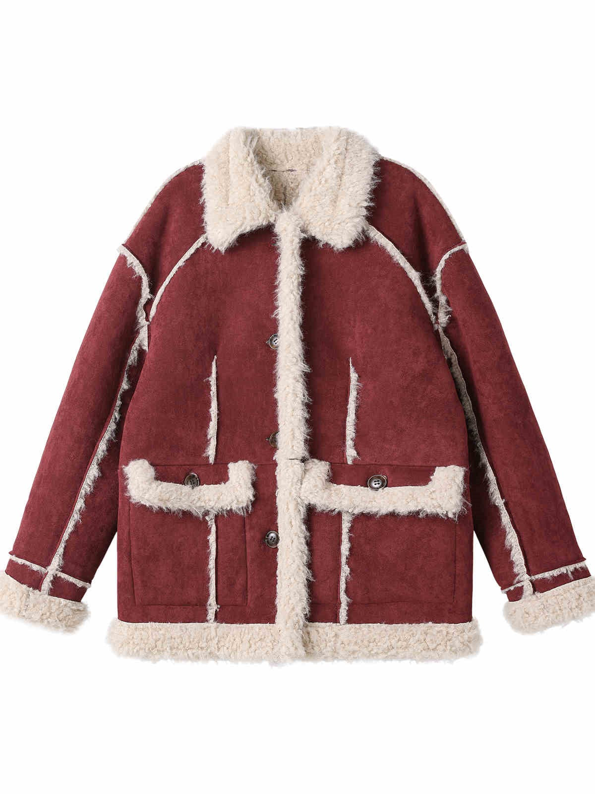 Coffee Red Loose Stitching Two-wear Fur Jacket SHI0087