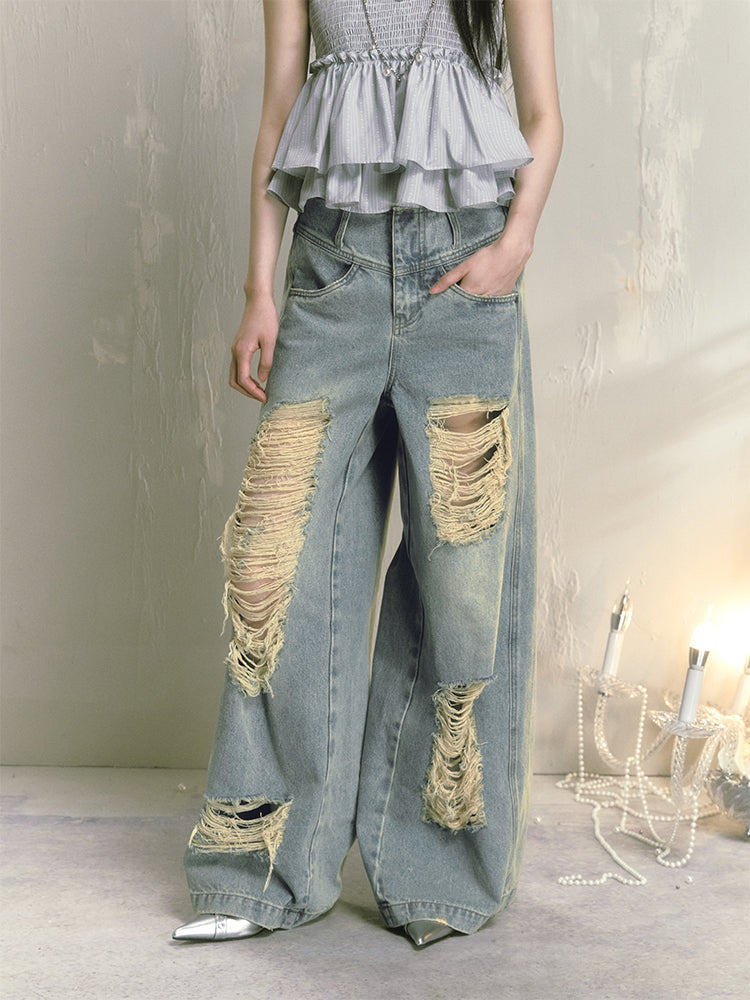 Loose Ripped Wide Leg Low Rise Jeans SAL0061