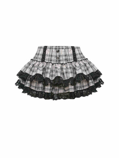 Camellia Black Knitted Cardigan Top/Plaid Cake Skirt SER0085