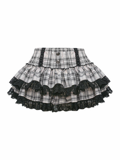 Black Rose Suit Waist Long Sleeve Shirt/Black and White Plaid Skirt SER0095