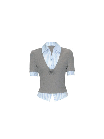 Blue Stripe Fake two-piece Shirt FRA0345