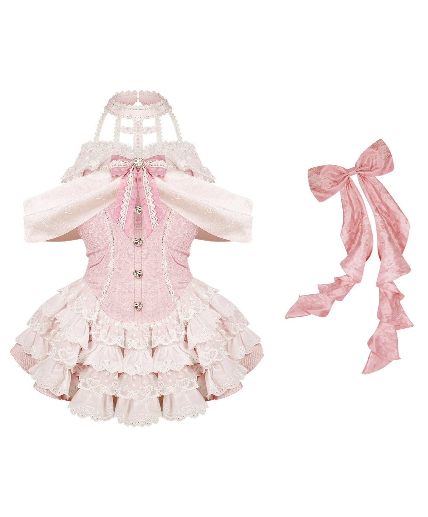 Sweetheart Pink Bow Dress/White Pannier SER0176