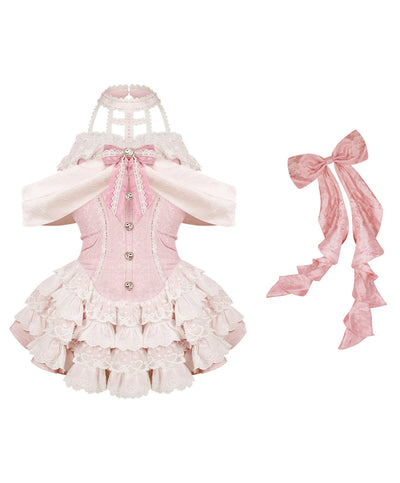 Sweetheart Pink Bow Dress/White Pannier SER0176