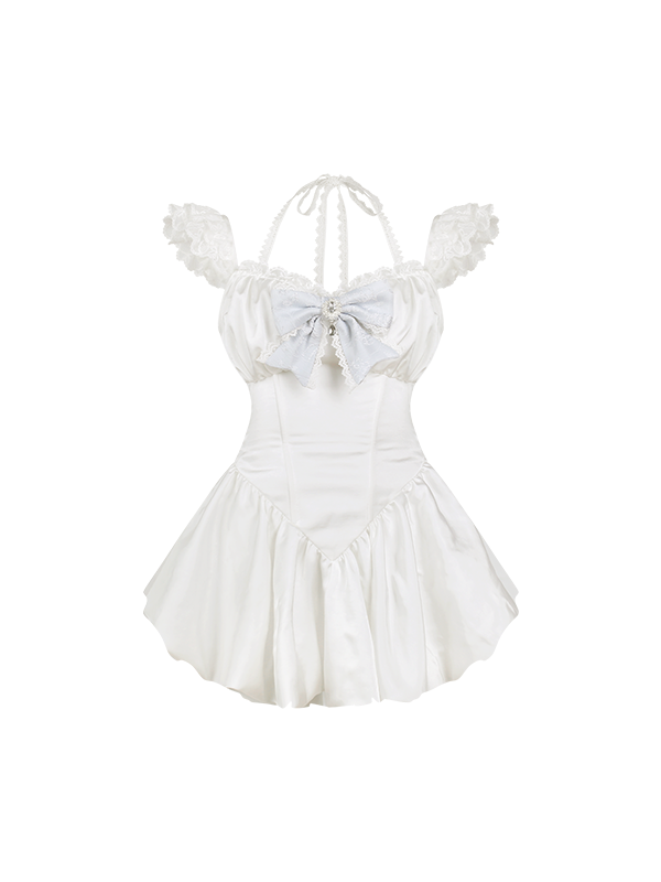 White Satin Bow Dress/Vest/Bubble Shorts SER0184