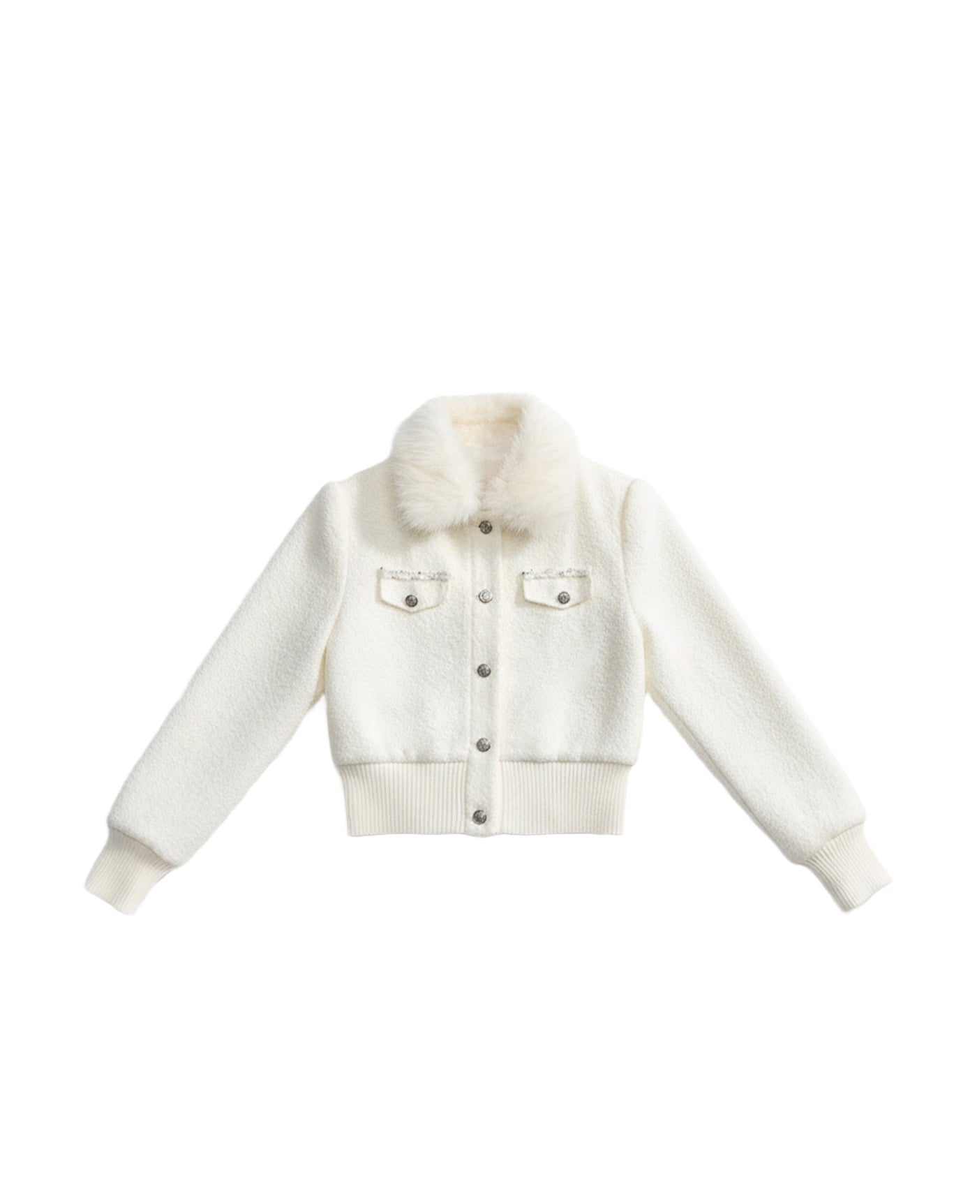 White Detachable Fur Collar Jacket FRA0504