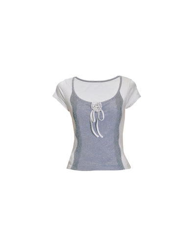 Lace Splicing Short Sleeve T-shirt FRA0369