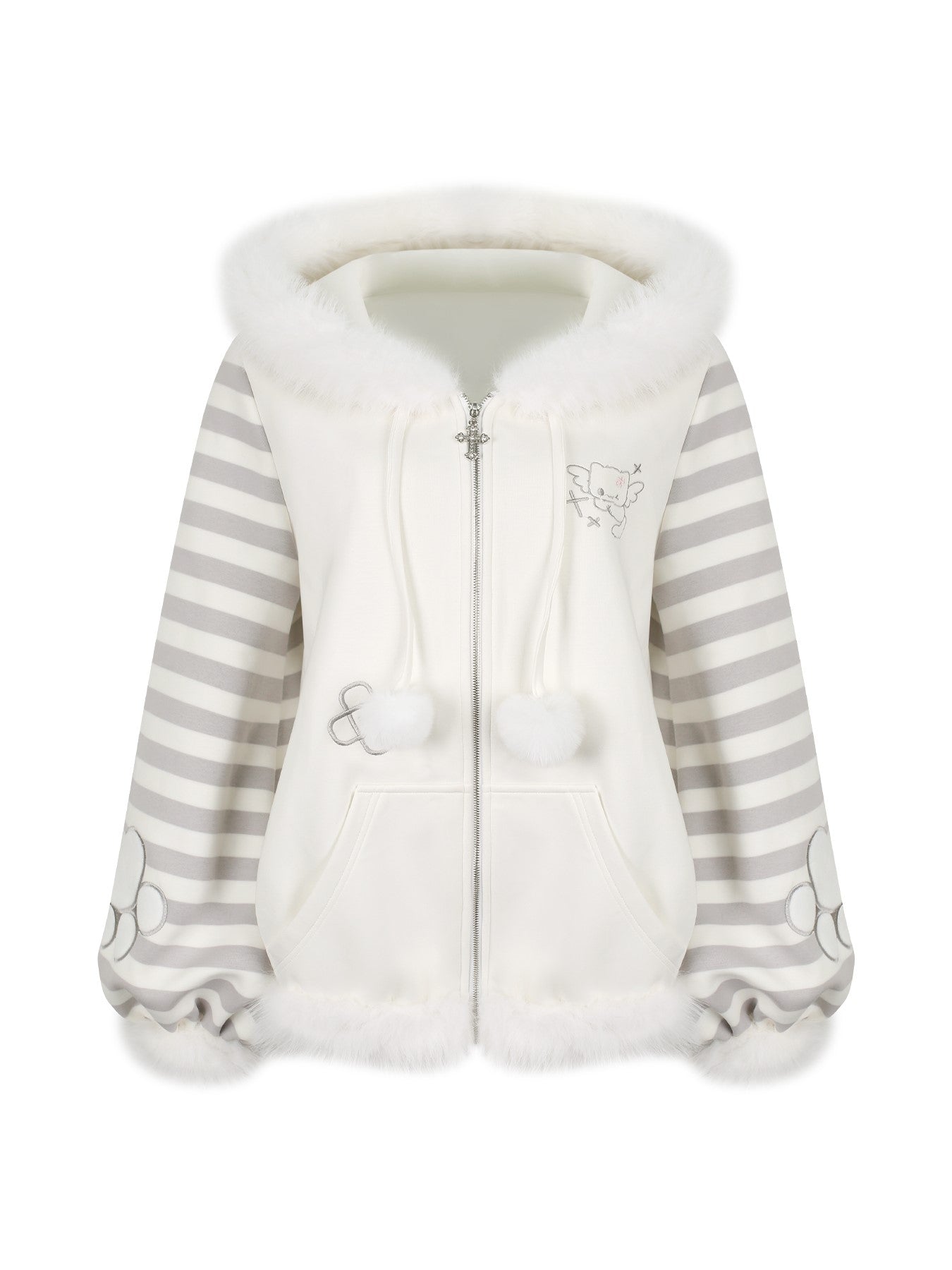 Gray and White Striped Hooded Jacket/Cake Skirt SER0198